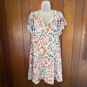 Anthropologie Maeve Dress‎ XS Watercolor Ruffled Sleeve Cold Shoulder Boho Flowy